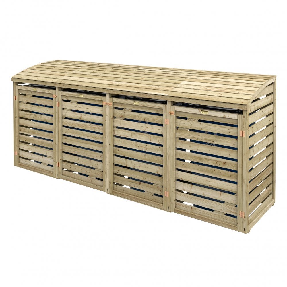Rowlinson Classic Wooden Quadruple Bin Store 3.1m x 0.8m Natural
