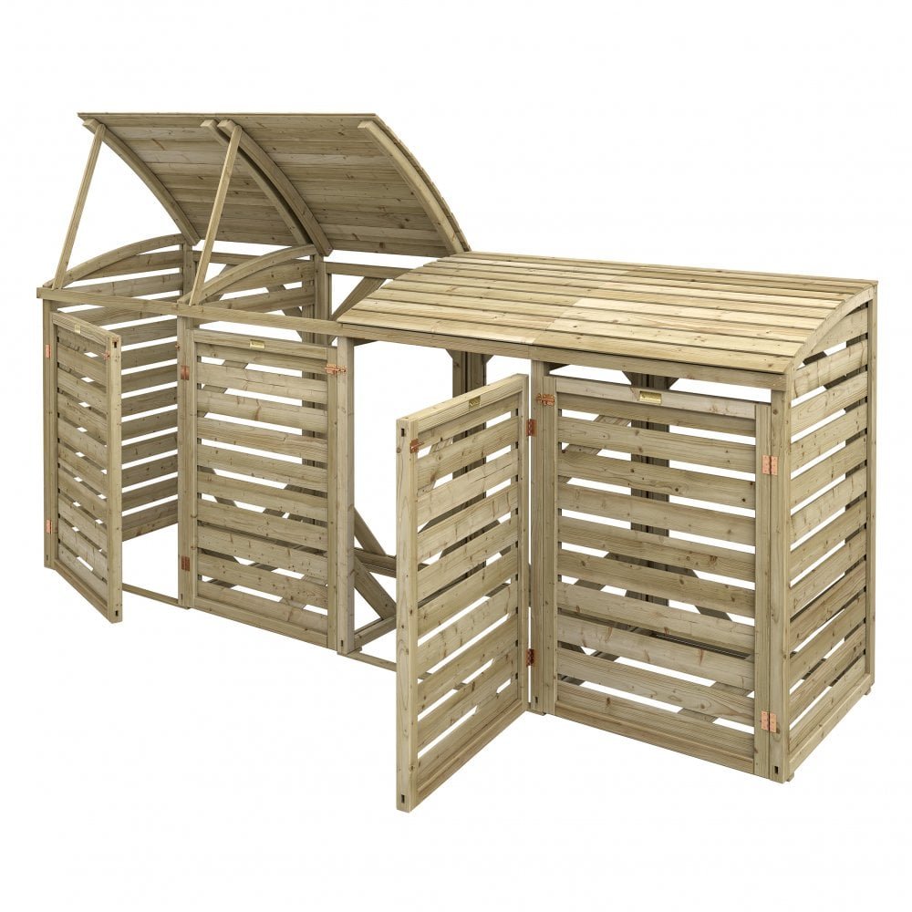 Rowlinson Classic Wooden Quadruple Bin Store 3.1m x 0.8m Natural