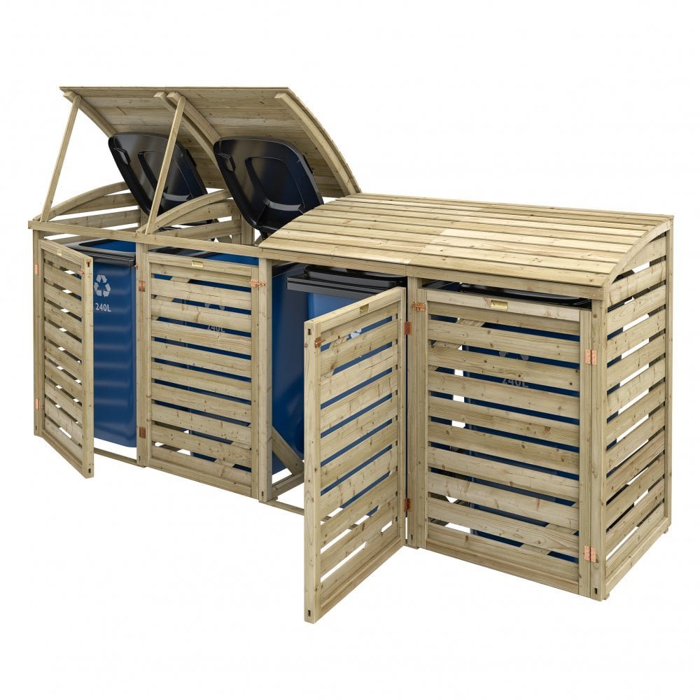 Rowlinson Classic Wooden Quadruple Bin Store 3.1m x 0.8m Natural