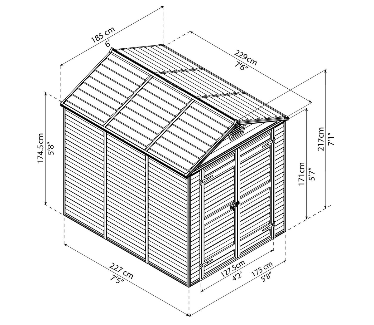 Palram Canopia Skylight Apex Plastic Shed 1.9m x 2.3m Anthracite