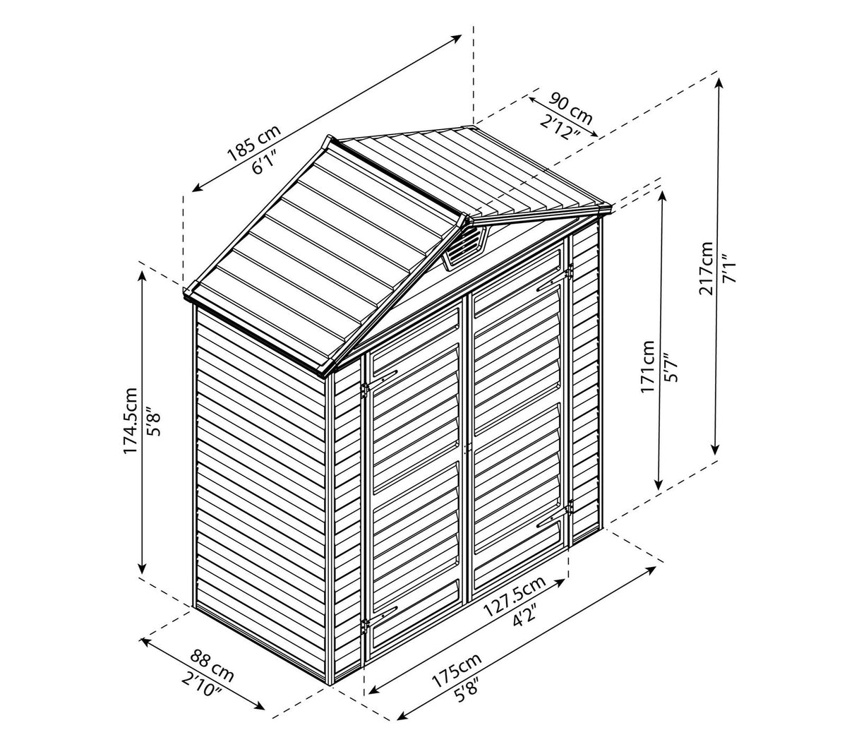 Palram Canopia Skylight Apex Plastic Shed 1.9m x 0.9m Anthracite