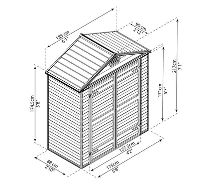 Palram Canopia Skylight Apex Plastic Shed 1.9m x 0.9m Anthracite