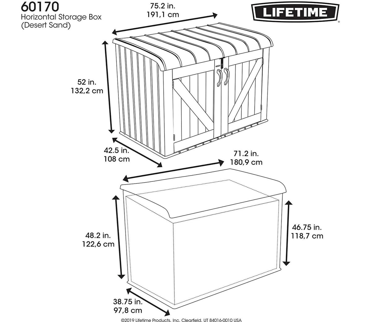 Lifetime Low Garden Storage Box 1.9m x 1.1m Desert Sand