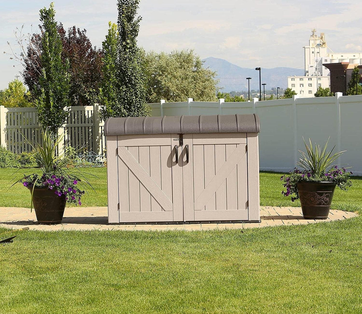 Lifetime Low Garden Storage Box 1.9m x 1.1m Desert Sand