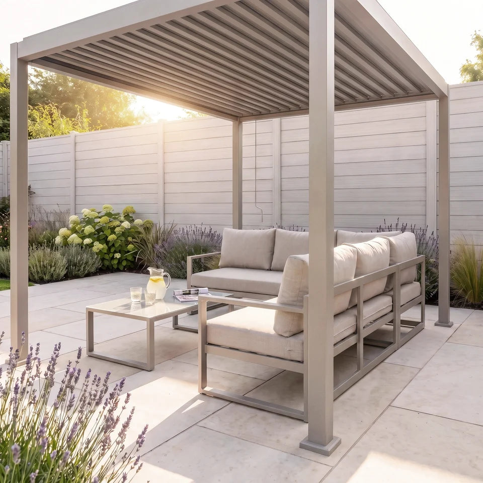 Nova Luna 2.4m x 3m Rectangular Steel Garden Pergola Grey