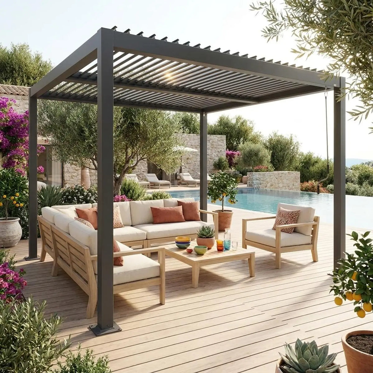 sweeek Palace 3m x 3m Square Aluminium Louvered Pergola Anthracite