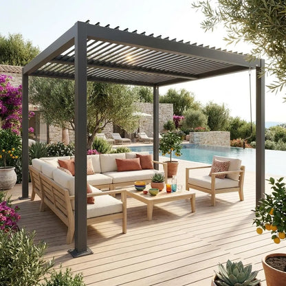 sweeek Palace 3m x 3m Square Aluminium Louvered Pergola Anthracite