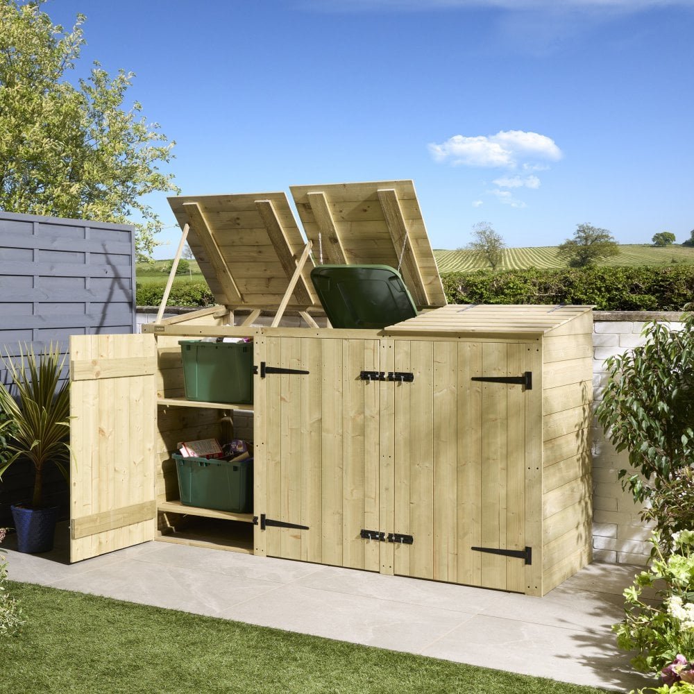 Rowlinson Premier Shiplap Double Bin Store 2.2m x 0.8m Natural
