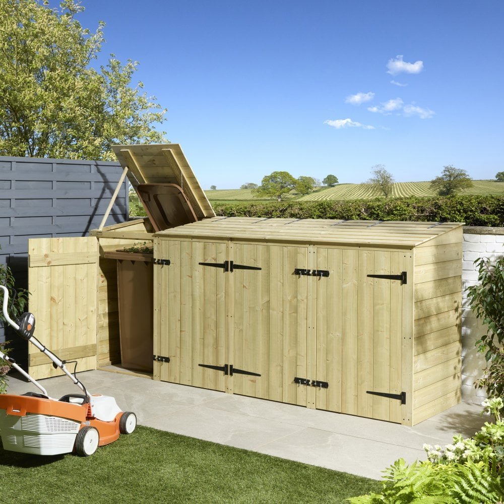Rowlinson Premier Shiplap Quadruple Bin Store 2.9m x 0.8m Natural