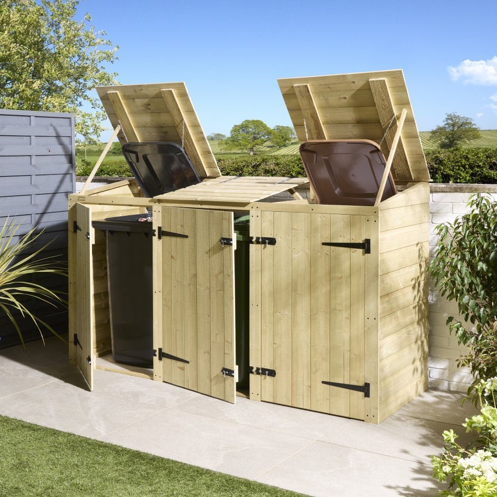 Rowlinson Premier Shiplap Wooden Triple Bin Store 2.2m x 0.8m Natural