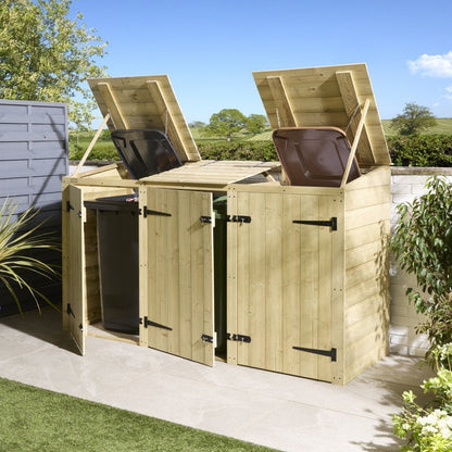 Rowlinson Premier Shiplap Wooden Triple Bin Store 2.2m x 0.8m Natural