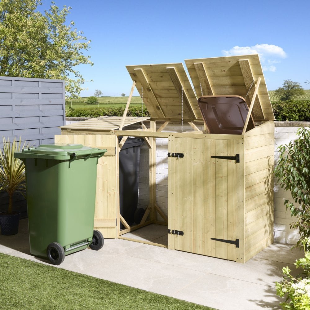 Rowlinson Premier Shiplap Wooden Triple Bin Store 2.2m x 0.8m Natural