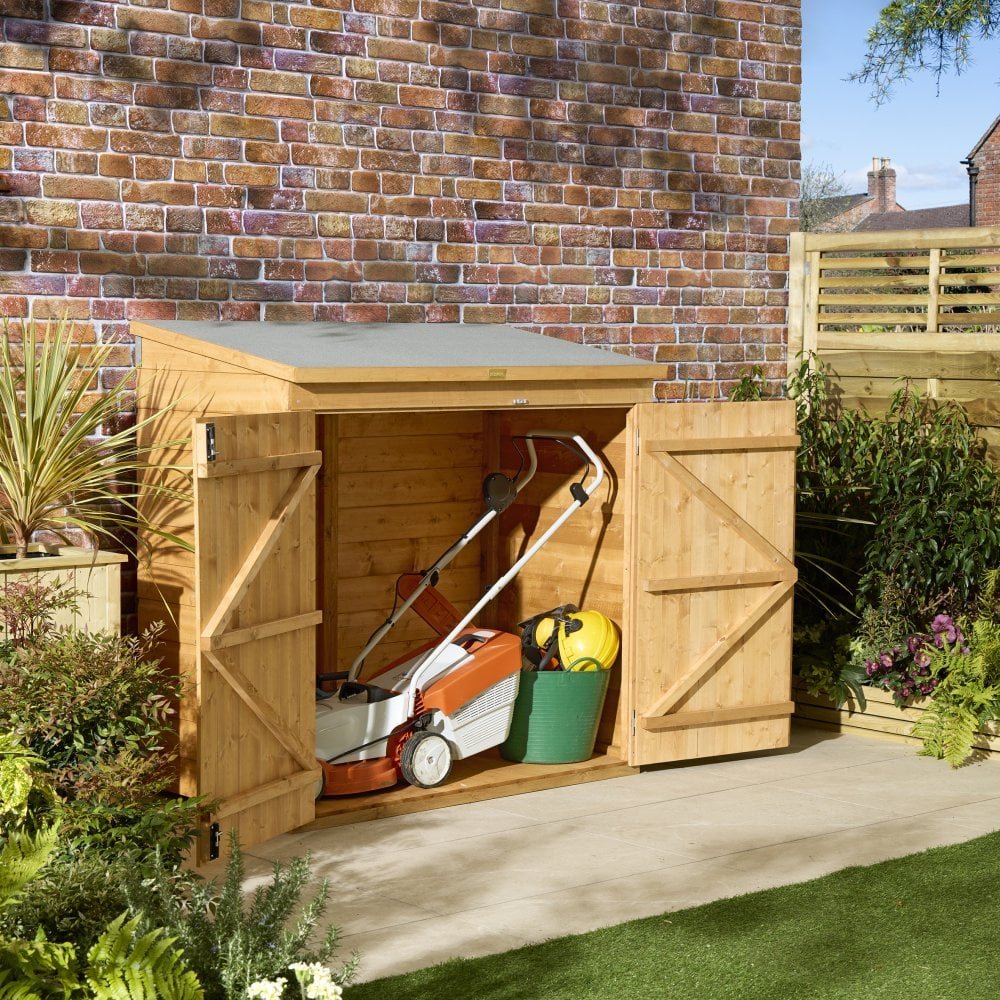 Rowlinson Premier Shiplap Wooden Mower Store 1.4m x 0.8m Honey Brown