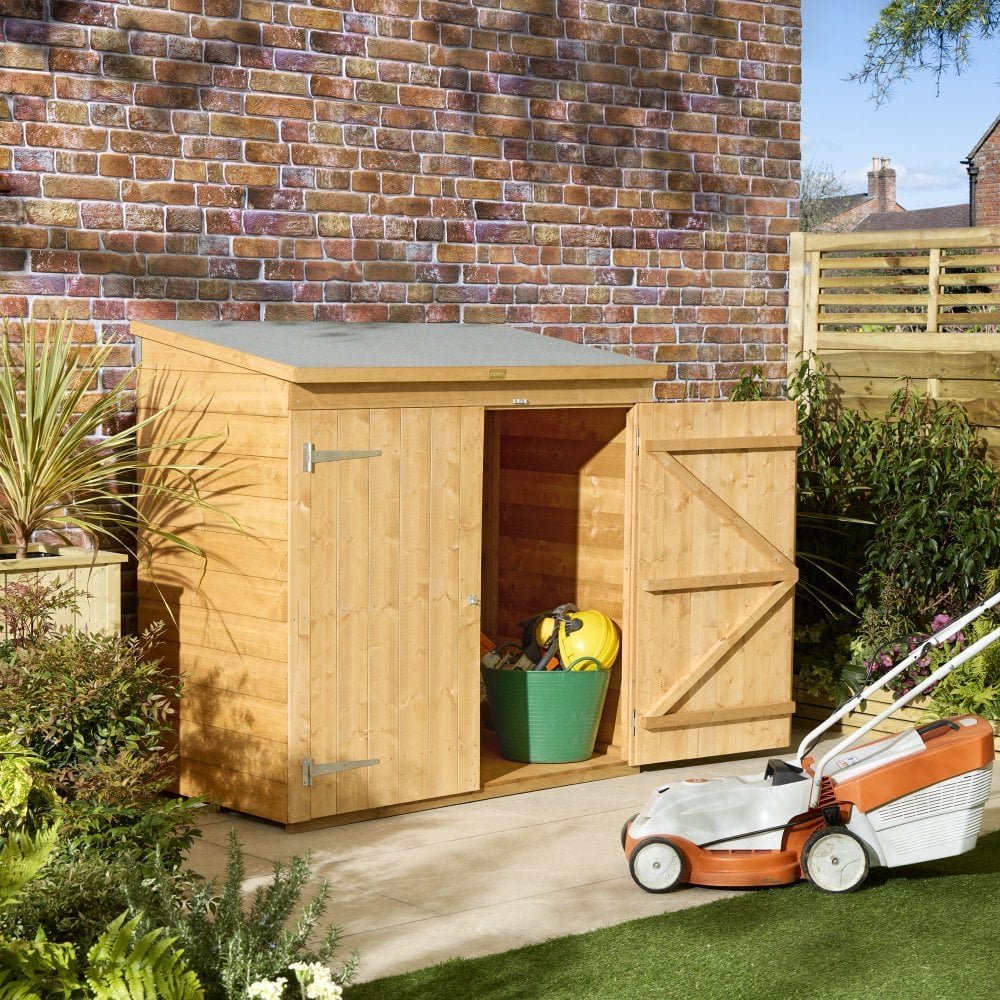 Rowlinson Premier Shiplap Wooden Mower Store 1.4m x 0.8m Honey Brown