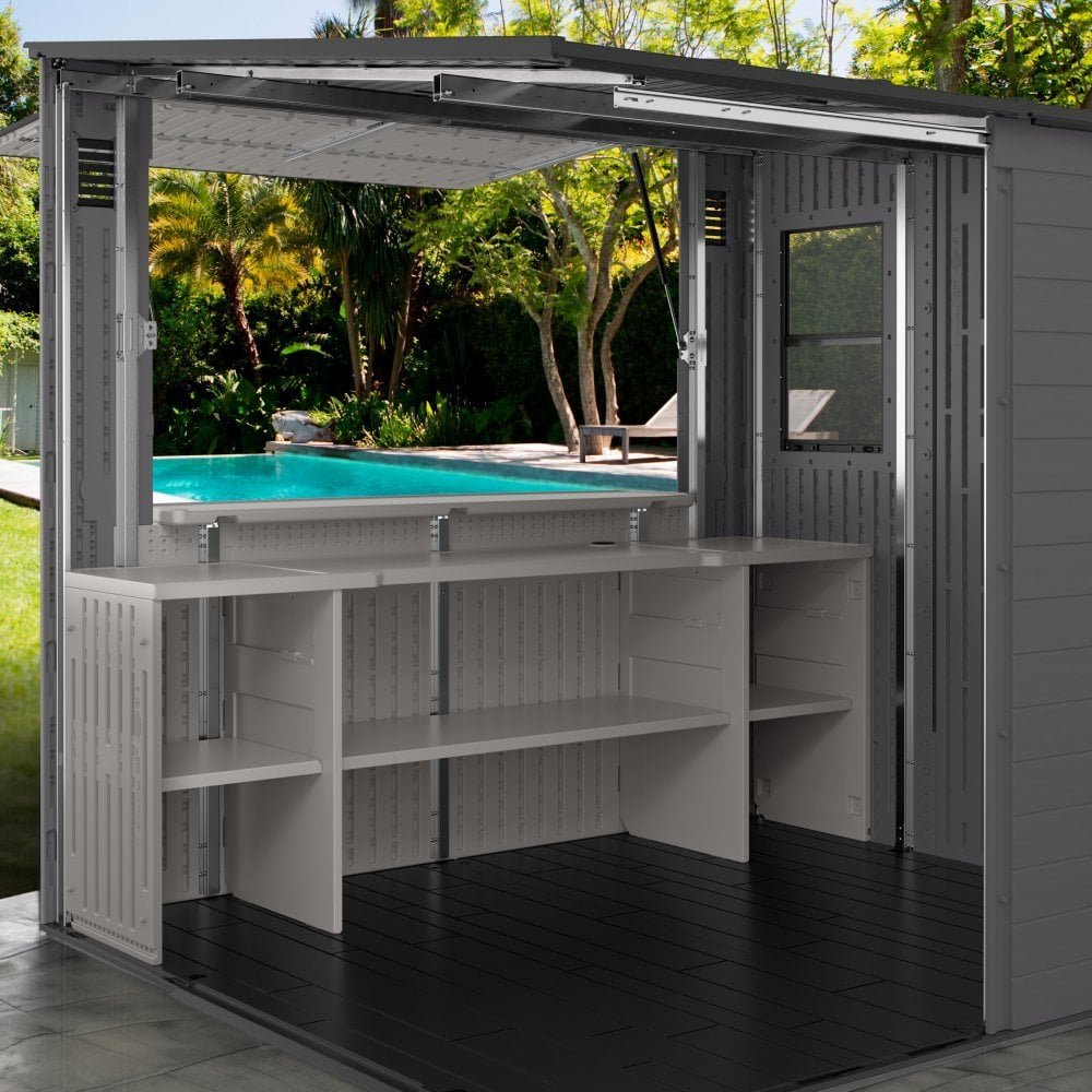 Suncast Cabana Entertainment Plastic Shed 2.4m x 2.1m Cool Grey